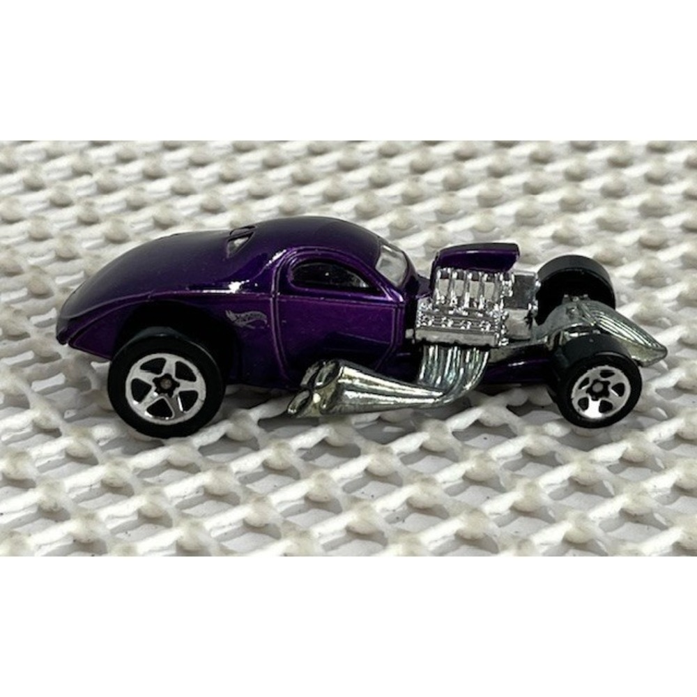 2002 HOTWHEELS 1/4 MILE COUPE PURPLE 1:64 DIECAST 3" HOT ROD CAR WITH SILVER EUC